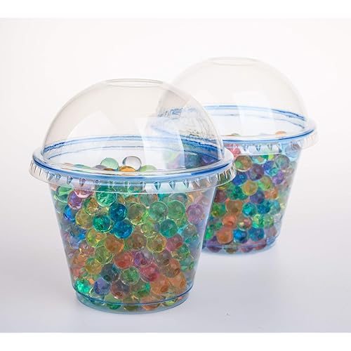 GOLDEN APPLE Cup series, 9oz Blue Plastic cups with Dome lids no hole 25sets, BPA Free
