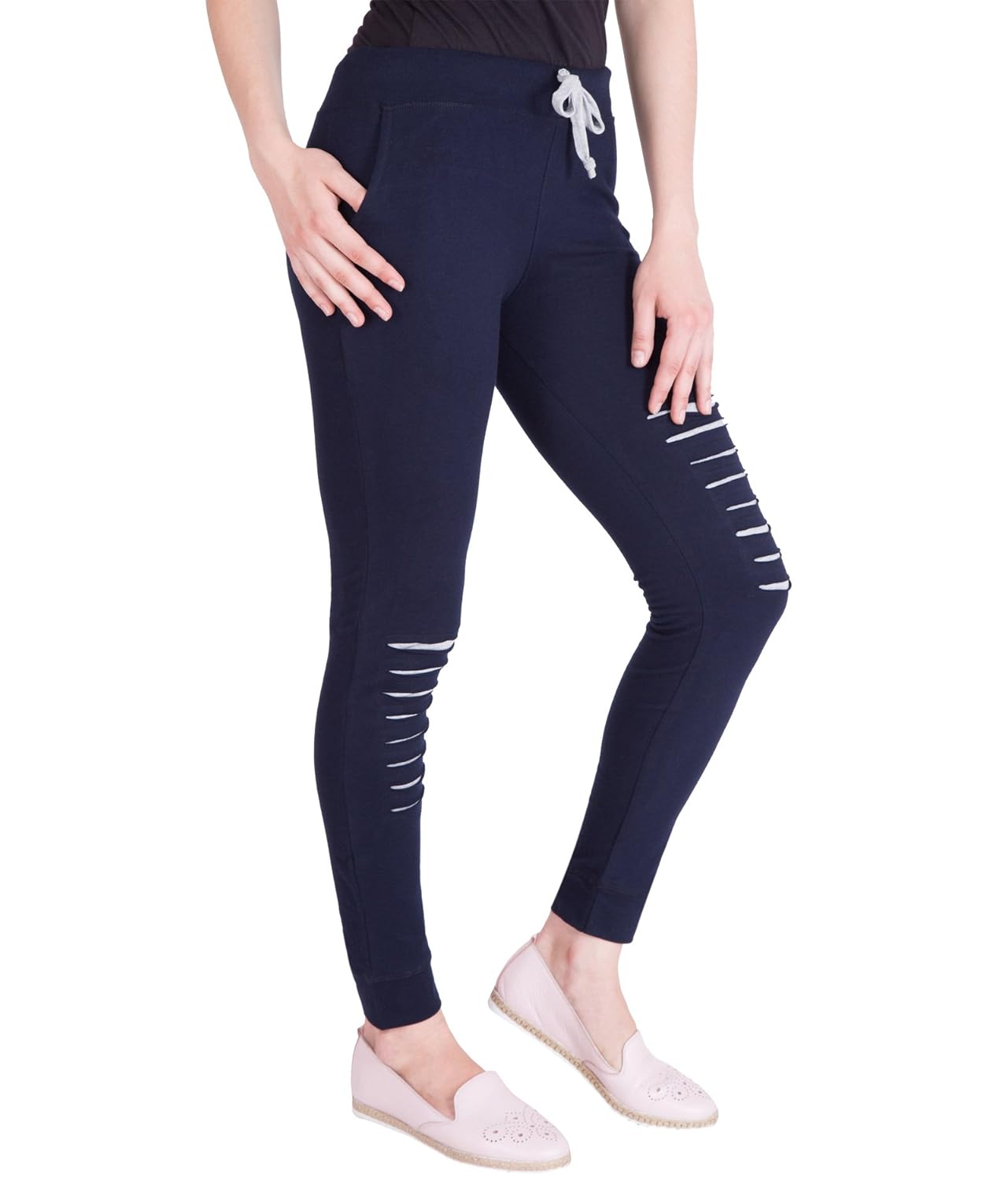 american-elm women's navy blue cotton designer track pants