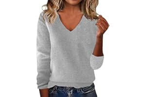 GENERIC Warm Cashmere Sweaters for Women V Neck Classic Soft Pullover Sweater Loose Casual Long Sleeve 2025 Fall Winter