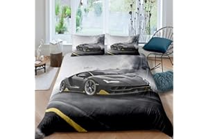 Erosebridal Race Car Comforter Cover Twin Size for Kids Boys Teens Cool Speed Racing Car Automobile Print Sports Game Theme Duvet Cover, Decorative 2 Piece Bedding Set with 1 Pillow Sham, Grey Black