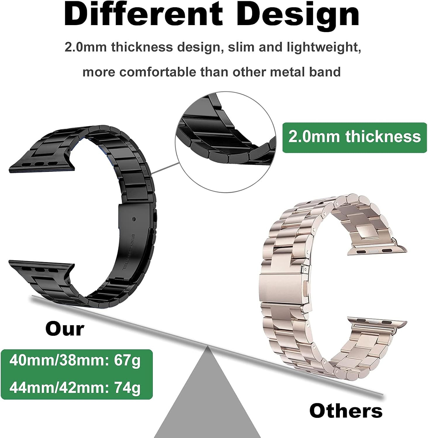 Miimall Metal Strap for Apple Watch Series 10 46mm, Ultra 2/Ultra 49mm, Series 9/8/7 45mm, Series SE/6/5/4 44mm - Image 4