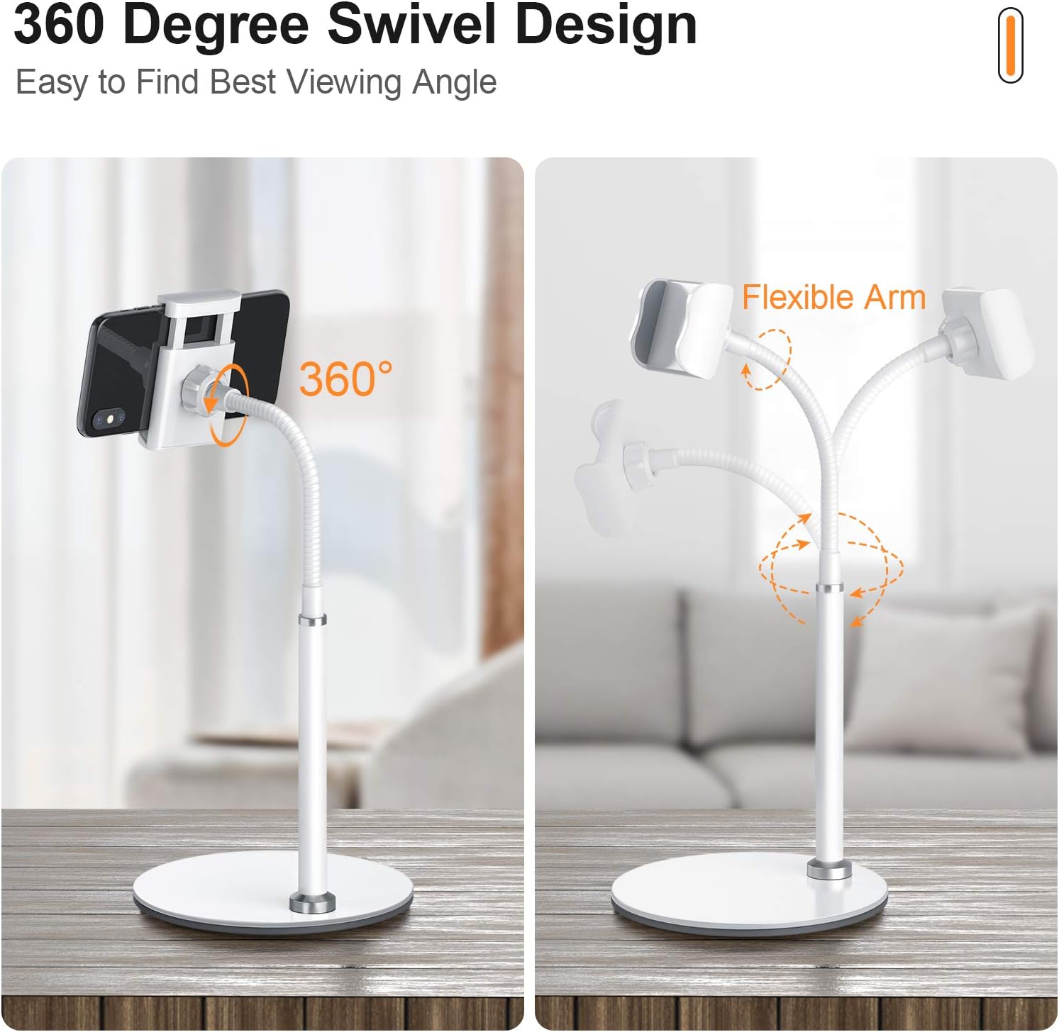 Cell Phone Stand, 360° Angle Height Adjustable Phone Holder for Desk Flexible Desktop Mount for iPhone 14, 13 12 11 Pro Mini - Image 3