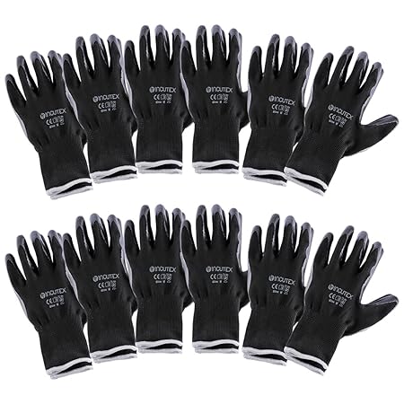 Incutex 12 Paar Arbeitshandschuhe Montagehandschuhe Nylonhandschuhe Bauhandschuhe mit Nitrilbeschichtung Gr. M