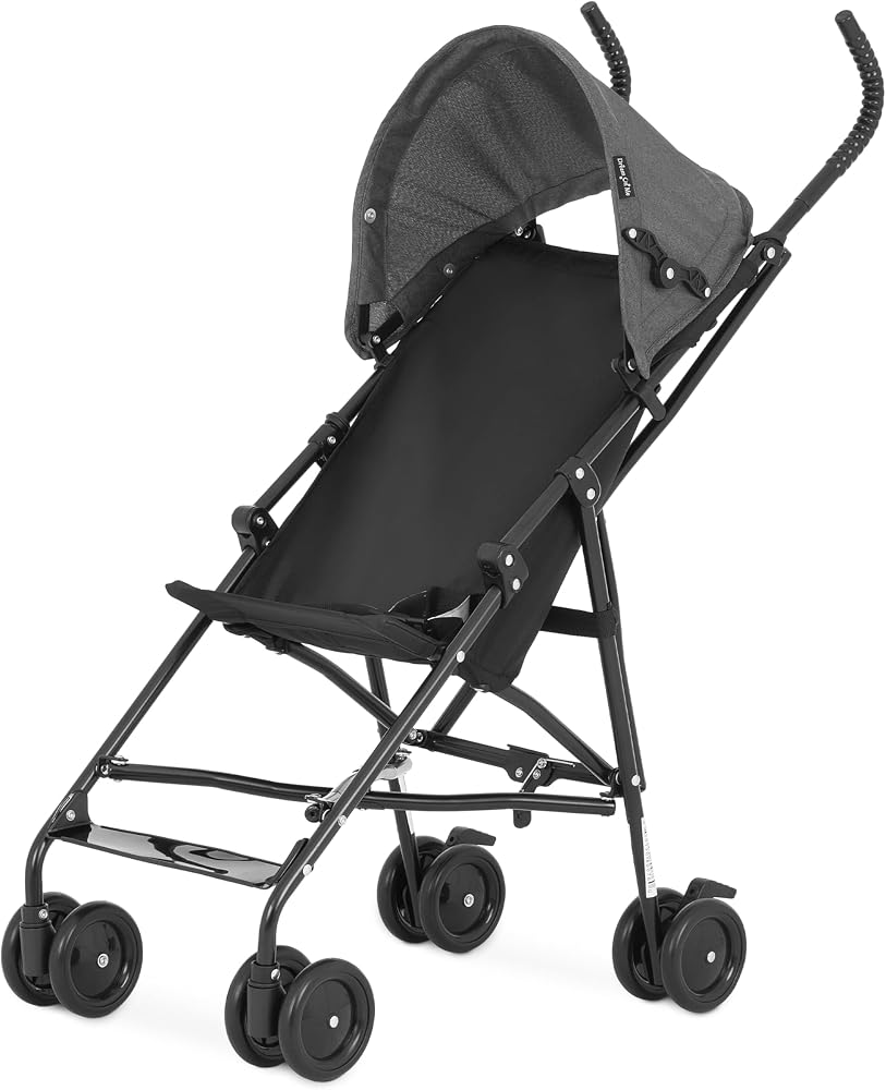 Dream On Me Aero Travel Umbrella Stroller, 1-Hand Fold, Lightweight, Black | 3 Point Safety Harness, Dual Brakes, Adjustable