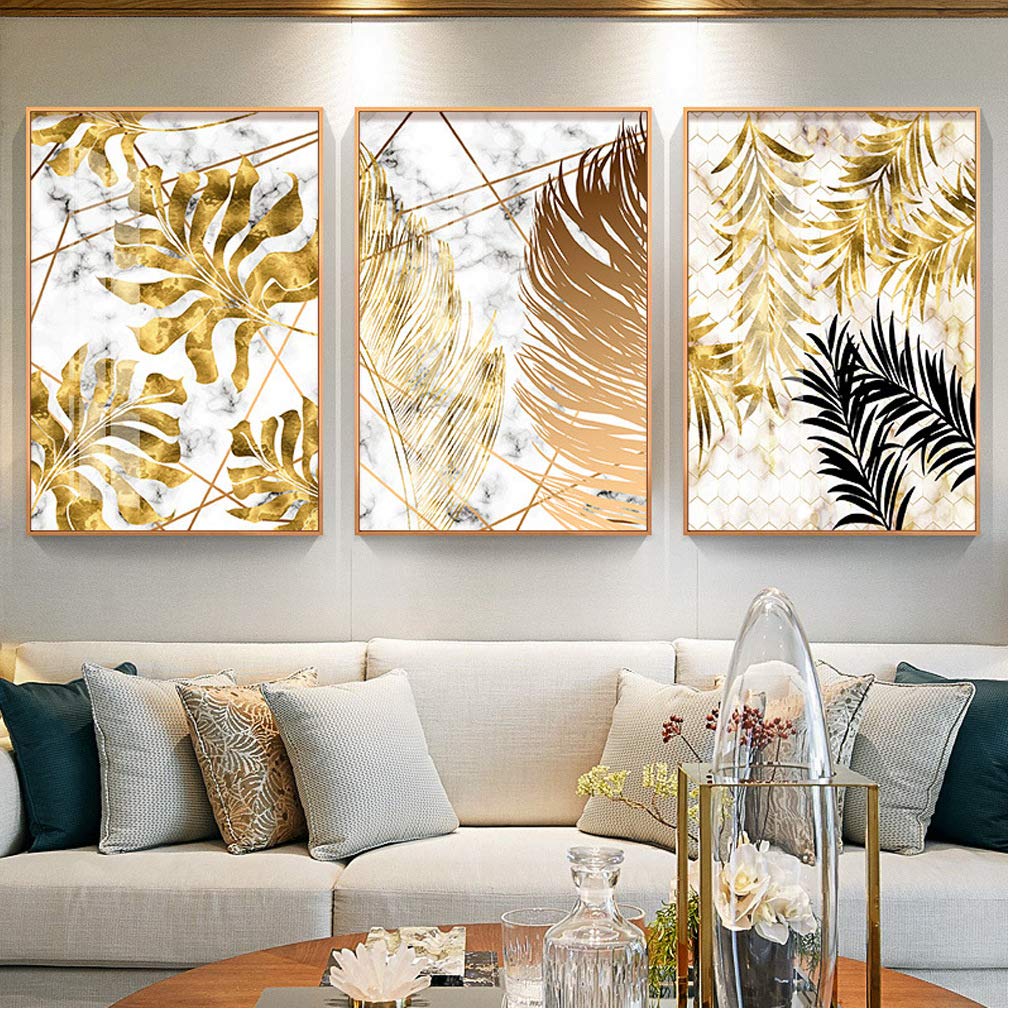 Verve Jelly Leaves Canvas Prints No Frame Wall Art Abstract Watercolor Pictures Paintings for Living Room Bedroom Home Decorations 3 Piece Modern Artwork Abstract Paintings Decor, 50 * 70cm