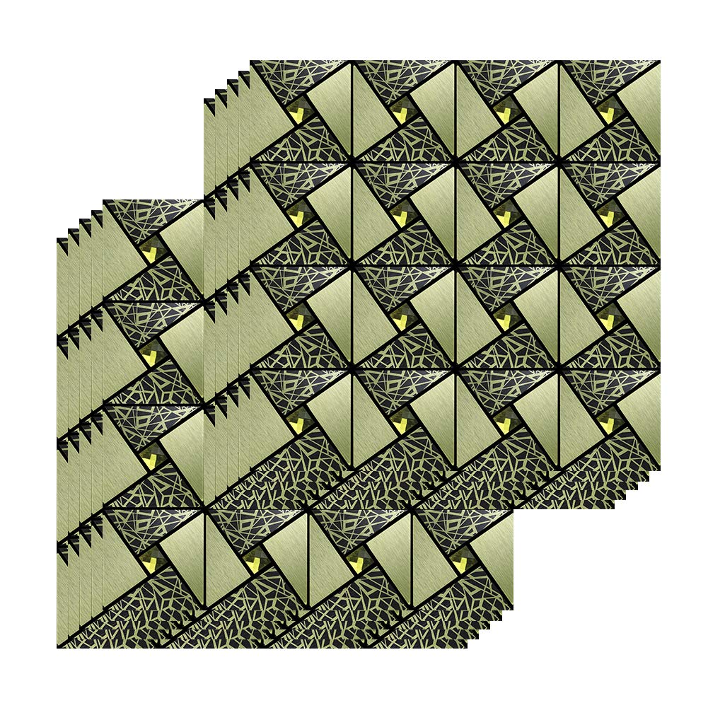 Peel and Stick Tile Backsplash, Metal Mosaic Tile Sticker, Wall Decor of Kitchen/Bathroom, Windmill Puzzle Glass Mixed Aluminum Surface (11.8" x 11.8", 10 Sheets) (Black and Green Rectangle)