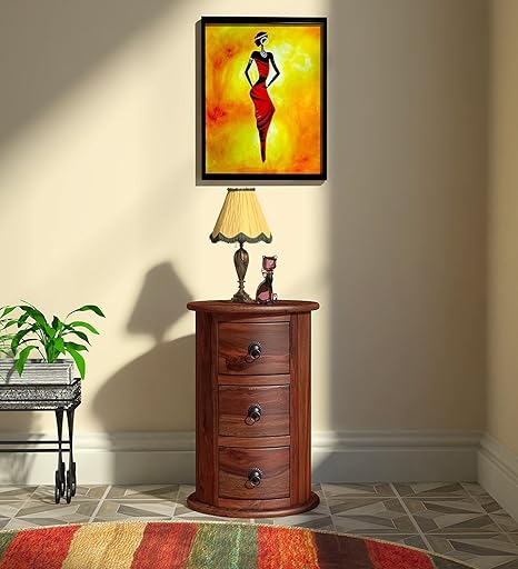 Credenza Rich Walnut Solid Wooden Dressers and Chests of Drawers for Bedroom Round Shape - 3 Drawers and Storage