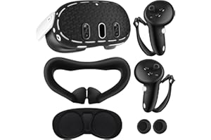 HCHRVR Silicone Cover Set for Meta Quest 3, VR Headset Shell Cover, Face Cover, Controller Grips, Protective Lens Cover, Black