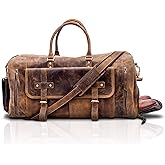 KomalC 24 Inch Leather Duffel Bags for Men and Women Full Grain Leather Travel Overnight Weekend Bags Sports Gym Duffle for Men (Brown Tan with shoe pocket)