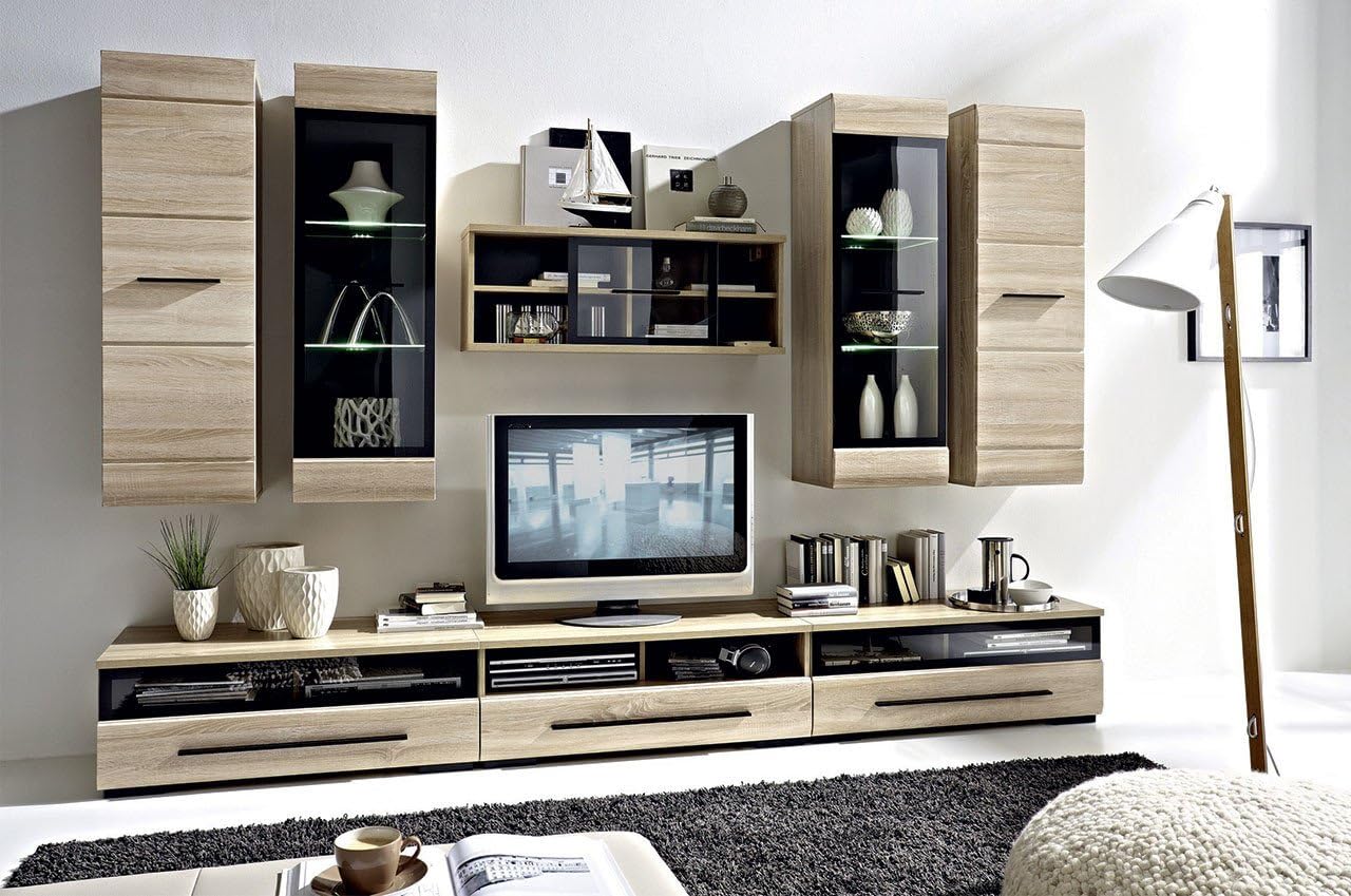 Black Red White Fever - Living Room Furniture Set 1 - Sonoma Oak - 8 Items TV Units, Wall Display Units, Cupboard