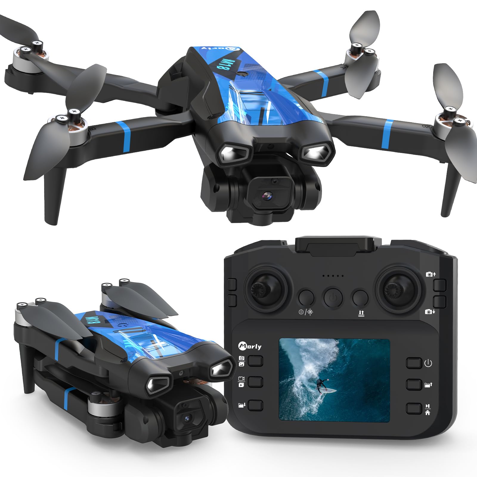 Photo 1 of Morlyrctooy M18LCD Drone with 1080P Camera 45° Adjustable Lens Brushless Motor Rechargeable LCD Remote Foldable RC Quadcopter for Beginners