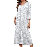 Bloggerlove Zipper Front Robes for Women House Coat Half Sleeve Loungewear Long Nightgown with Pockets S-3XL