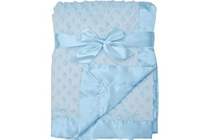American Baby Company Heavenly Soft Chenille Receiving Blanket, 2-Layer Design with Minky Dot & Silky Satin, Blue, 30" x 40" for Boys and Girls