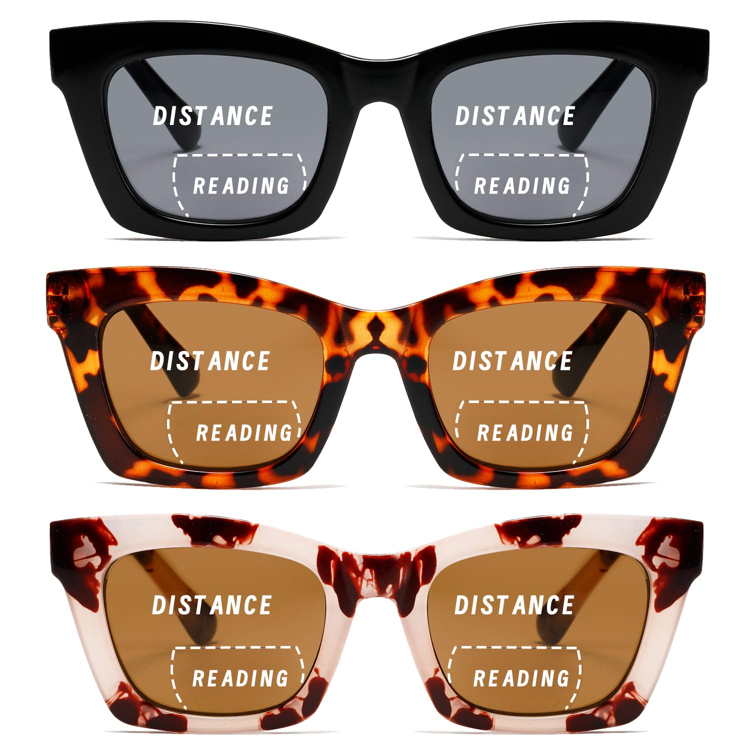 Photo 1 of Hubeye Progressive Reading Glasses For Women Oprah Style Blue Light Blocking Computer Multifocus Square Reader?Black+Tortoiseshell+Pink,+2.25