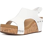 PARTY Women's Wedge Sandals With Buckle Ankle Strap for Dressy Summer, Kally-White PU-8