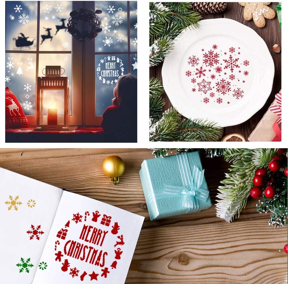 Koogel 7PCS Christmas Stencils, Including 3PCS Winter Stencils and 4PCS Holiday Stencils, Plastic Stencil Template for Planner Diary Card DIY Drawing Painting Craft Projects