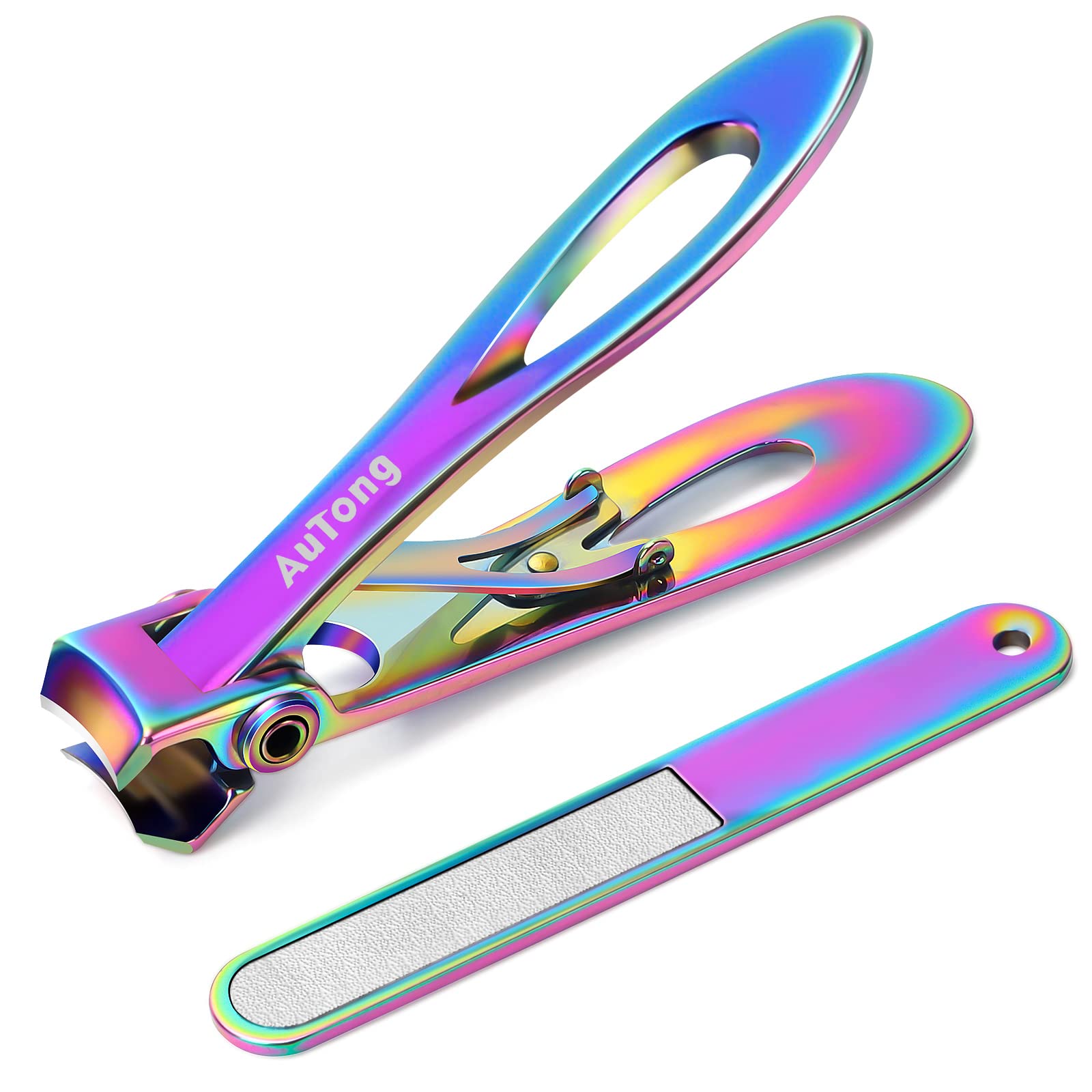 Large Nail Clippers Set for Thick Nails - 16.5mm Wide Jaw Opening Toenail Cutter with Nail File - Heavy Duty Stainless Steel Fingernail Clipper for Men | Women | Elderly, Rainbow Set