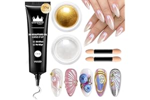 3D Nail Gel Art BISHENGYF - 15g Sculpting Gel Nail Glue with Gold White Chrome Nail Powder for Nail Art Non-Sticky Hand Hard Gel Carving Gel for Chrome Powder for Art Home DIY