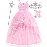 Aoiviss Pink Witch Dress for Girls Glitter Princess Costumes Pink Bubble Sequin Tulle Fancy Dress Up for Halloween Cosplay