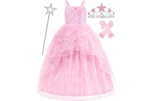 Aoiviss Pink Witch Dress for Girls Glitter Princess Costumes Pink Bubble Sequin Tulle Fancy Dress Up for Halloween Cosplay