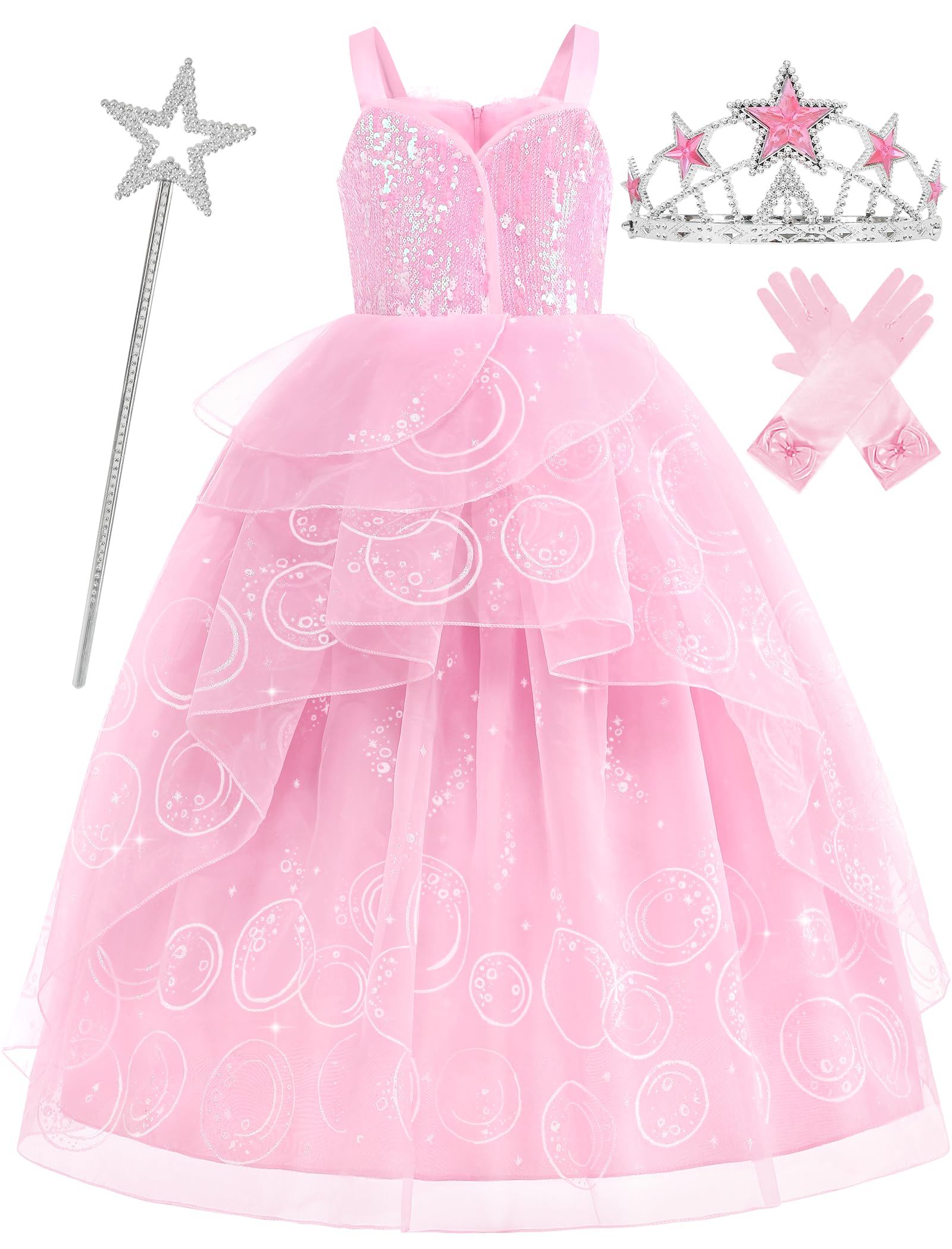 View 1 of *** NO ACCESSORIES INCLUDED *** Aoiviss Pink Witch Dress for Girls Glitter Princess Costumes Pink Bubble Sequin Tulle Fancy Dress Up for Halloween Cosplay