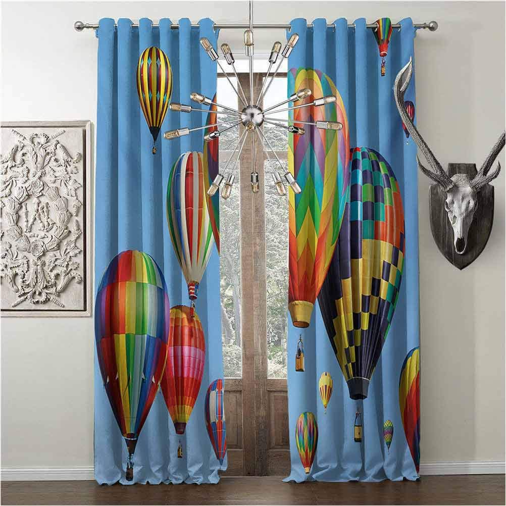 Creature Design Soundproof Shade, Colorful, blackout curtain panel, Nostalgic Hot Air Balloons in Sky Flying Journey Fun Adventure Traditional Hobby Theme, W96 x L96 Inch, Blue, Thermal Insulated pan