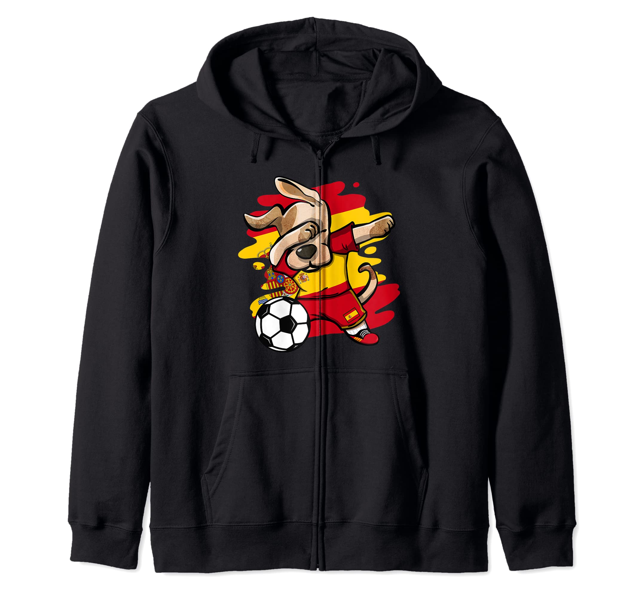 Dabbing Dog Spain Soccer Fans Jersey Spanish Football Lovers Zip Hoodie