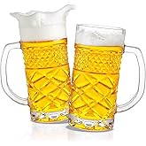 Tequibar Beer Mug Set of 2, 16oz Beer Glasses with Handle, Large Heavy Beer Stein Glass, Freezer Beer Mugs for Dad Husband or Friend