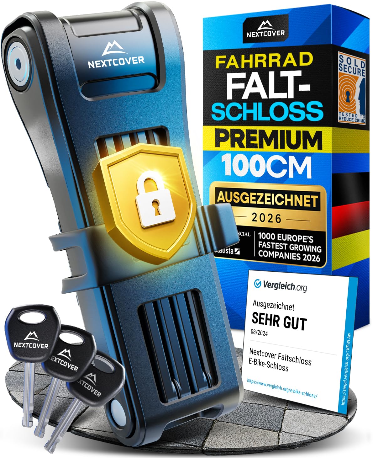 NEXTCOVER® NEU Faltschloss Fahrrad FoldPro 100cm - Das Original - mit SteelSecure-Technologie 3.0 I Robustes Fahrradschloss Faltschloss I Fahrradschloss hohe Sicherheit inkl. Halterung
