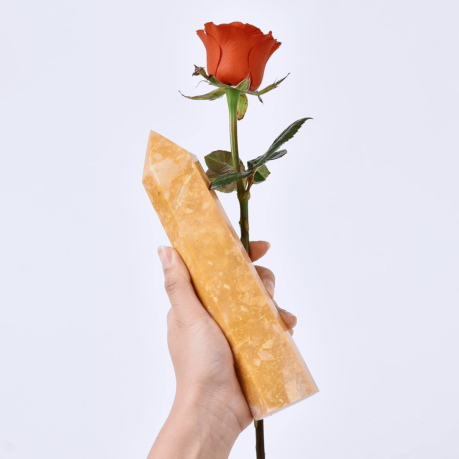 Indoor Fountains & Accessories - CNYANFEI 8” Yellow Aventurine Wand Large Gemstone Tower Hexagonal Natural Orange Crystal for Home Decor Housewarming Gift Feng Shui Reiki Crystal Alter Decor