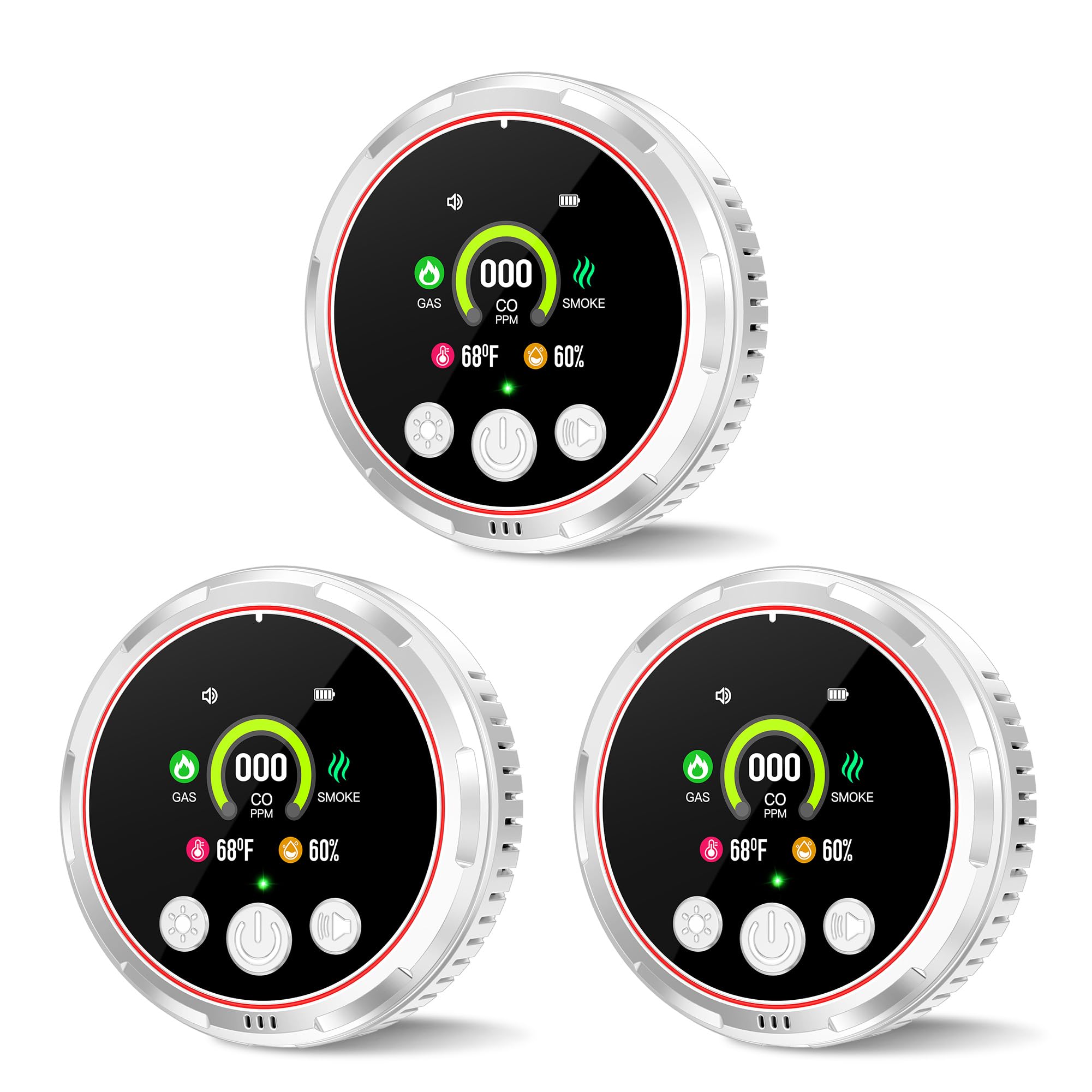Photo 1 of 3 Pack  Carbon Monoxide Detector Alarm, Plug in co Detectors for Home Natural Gas Leak Detectors, Portable 5in1 Real-Time Smoke,CO & Gas Monitor Alarms with Temp/RH, for RV Hotel,Travel (White)