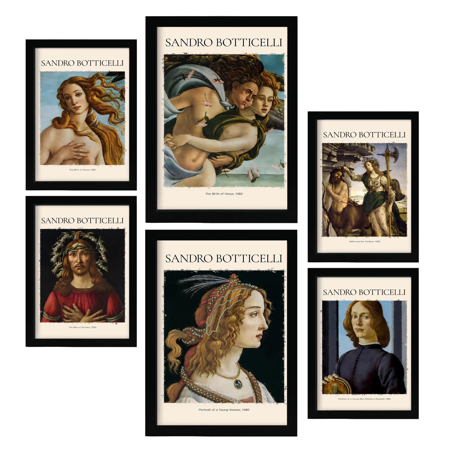 Nacnic Poster 6 set of Sandro Boticelli 2 Collection of artworks, Decorative frames for your living room, bedroom, home. Wall art prints. A4 and A3