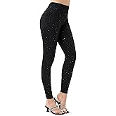 High Waisted Black Glitter Skinny Leggings for Women- Starry Sky Print Soft Elastic Waist Full Length Black Shiny Pants