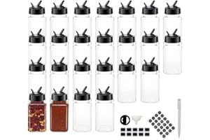 BPFY 24 Pack 4oz Clear Plastic Spice Jars With Black Plastic Lids, Square Spice Bottles, Plastic Seasoning Containers with Chalk Labels, Pen, Funnel, Spice Containers For Kitchen Cabinet