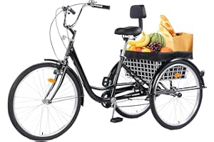 EVGTTI Adult Tricycles, 7 Speed Adult Trikes 26 inch 3 Wheel Bikes, Cruise Bike with Basket for Seniors, Women, Men for Recreation, Shopping, Exercise, Multiple Colors