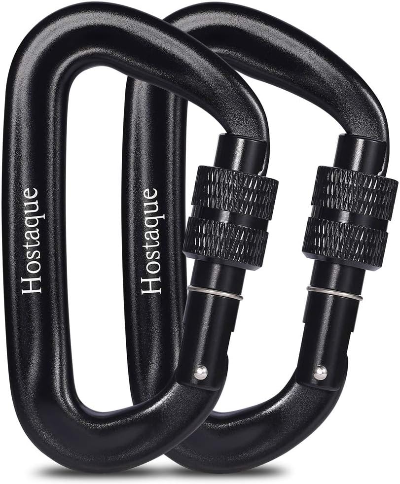 Locking Carabiner Clips, 12KN/2697lbs Heavy Duty Carabiners for Hammocks, locking dogs, camping, hiking, yoga swing, hanging heavy object, Twist lock design, Sturdy & Lightweight. 2 pack (Black) : Sports & Outdoors