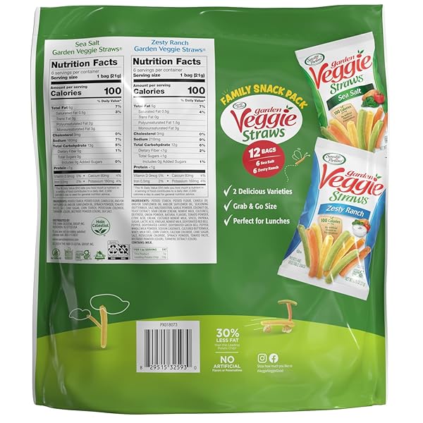 SENSIBLE PORTIONS VEGGIE STRAWS MULTI-PACK, SEA SALT & ZESTY RANCH, KID SNACKS, VEGGIE SNACKS, 0.75 OZ BAG (PACK OF 12)