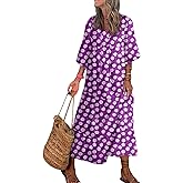 Dokotoo Women Boho Maxi Dresses 2026 V Neck Long Puff Sleeve Smocked Ruffle Flowy Casual Dress