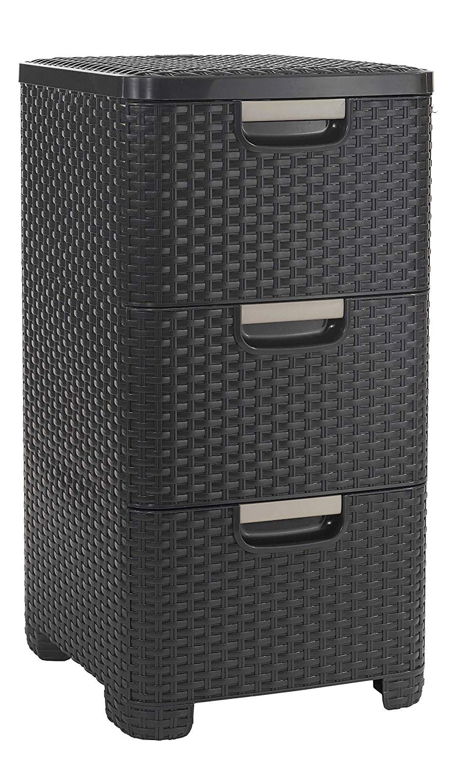 Curver Style Rectangular 3 Drawer Storage Tower, Dark Brown, 14 Litre