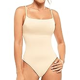 Ladyslim Women's Colombian Cami Thong Bodysuit Double Lined Square Neck BodySuit Adjustable Spaghetti Strap Tank Tops