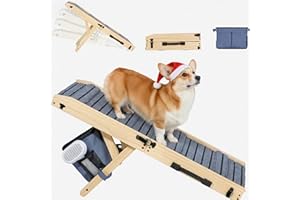 FURNPULSE 2025 Upgraded Premium Wood Folding Dog Ramp for Couch & Low Bed, Extra Wide 12.6" & 33" L, 4-Level Adjustable Pet Ramp 11"-20" H, Foldable Puppy Ramp w/Storage Bag - Joint Relief Senior & Small Dogs