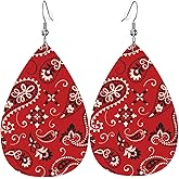 Red Paisley Faux Leather Teardrop Earrings for Women Drop Dangle Earrings Gift