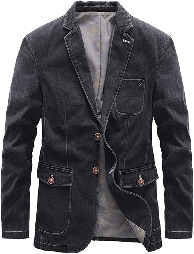 Men's Notch Lapel Vintage Style Denim Suit Blazer Jacket Sport Coat