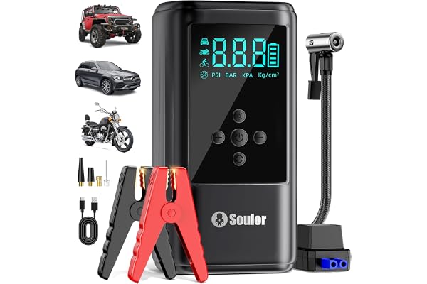 6000A Booster Pack Jump Starter with Air Compressor, Car Booster Battery Pack,10-in-1 Battery Power Pack 12V Jump Box with 16