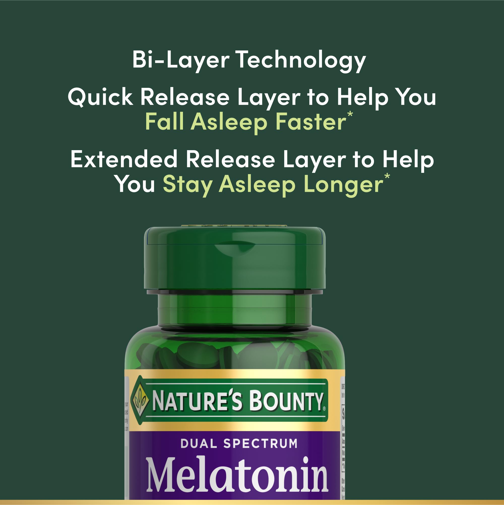 Nature's Bounty Melatonin 5mg Dual Spectrum, 100% Drug Free Sleep Supplement, Quick Release and Extended Release, Promotes Relaxation and Sleep Health, 60 Bi-Layer Tablets