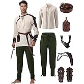 Dicxoser Renaissance Medieval Costume for Men - 8 Pcs Pirate Outfit Set, Halloween Costume with Viking Belt