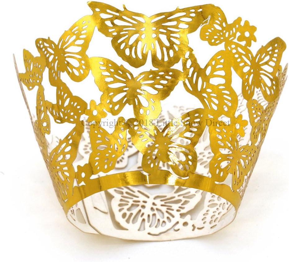 Little Snow Direct Butterfly 20pcs Laser Cut Cupcake Wrapper Wraps Cases Wedding Birthday Party - Metallic Gold