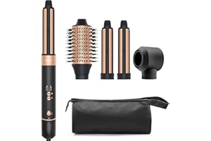 USBELFF Air Styler Hair Dryer Brush - 110,000 RPM Flexible Hair Styler for Fast Drying, Rotating Curling, Volumizing, Straightening, Auto Wrap Curlers, High-Speed Oval Blow Brush Hair Dryer (Black-Golden)