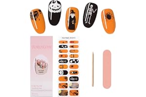 TOROKOM Halloween Cured Gel Nail Strips, Orange Pumpkin ​Gel Nail Polish Strips Long Lasting Waterproof Full Nail Wraps Stickers With Stick, Nail File, Wipes & Sealing(UV/LED Lamp Required)