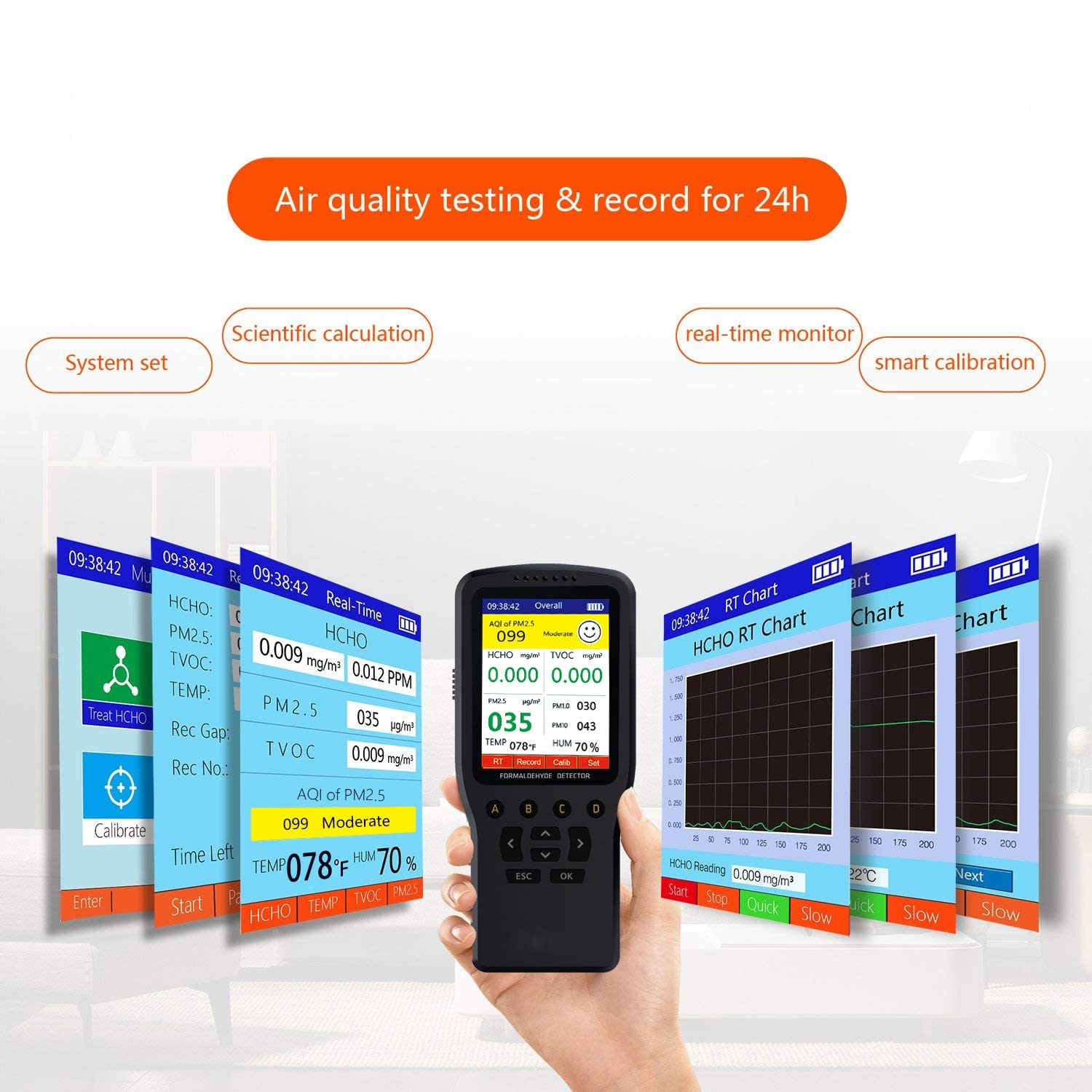 Air Quality Pollution Monitor, Formaldehyde Detector, Temperature & Humidity Meter, Sensor, Tester; Detect PM2.5/PM10/PM1.0 Micron Dust, Test Indoor TVOC Volatile Organic Compound Gas; eBook - View 4